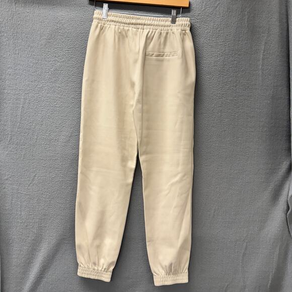 Avec Les Filles Pants Womens Small Cream Faux Leather Jogger Drawstring Waist - Picture 4 of 9